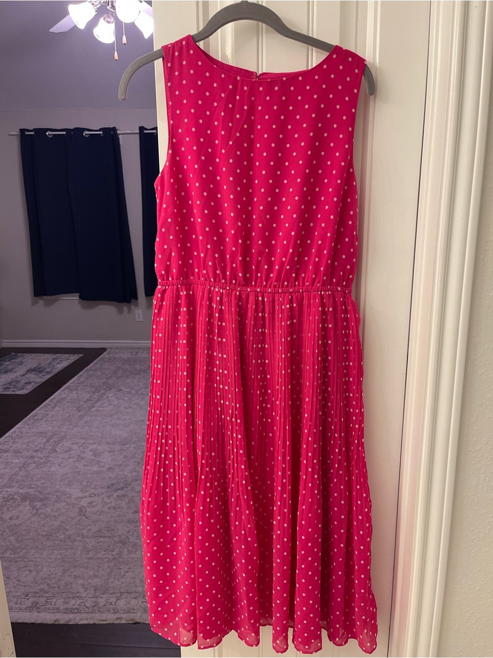 Polka Dot Sleeveless Midi Dress in Hot Pink